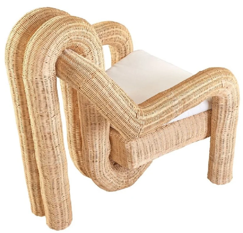 Casa Padrino Luxus Rattan Sessel mit Kissen Naturfarben 82,5 x 92 H. 95 cm - Wohnzimmer Sessel - Hotel Sessel - Wohnzimmer Möbel - Hotel Möbel - Luxus Möbel - Rattan Möbel