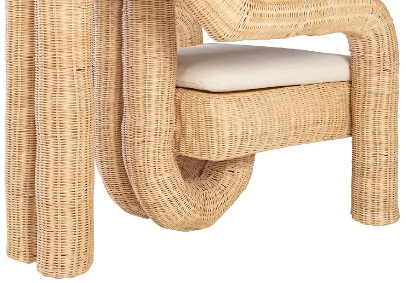 Casa Padrino Luxus Rattan Sessel mit Kissen Naturfarben 82,5 x 92 H. 95 cm - Wohnzimmer Sessel - Hotel Sessel - Wohnzimmer Möbel - Hotel Möbel - Luxus Möbel - Rattan Möbel