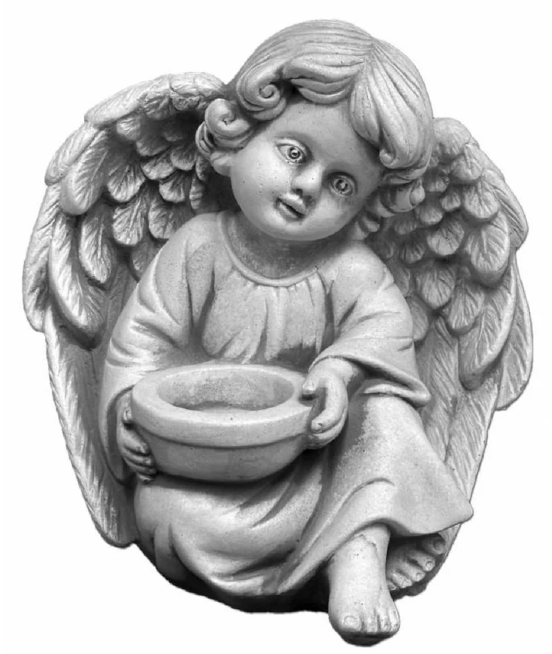 Casa Padrino Jugendstil Deko Skulptur Engel mit Teelichthalter Grau 14 x 8 x H. 22 cm - Elegante Deko Stein Figur - Wohnzimmer Deko - Garten Deko - Barock & Jugendstil Deko Accessoires