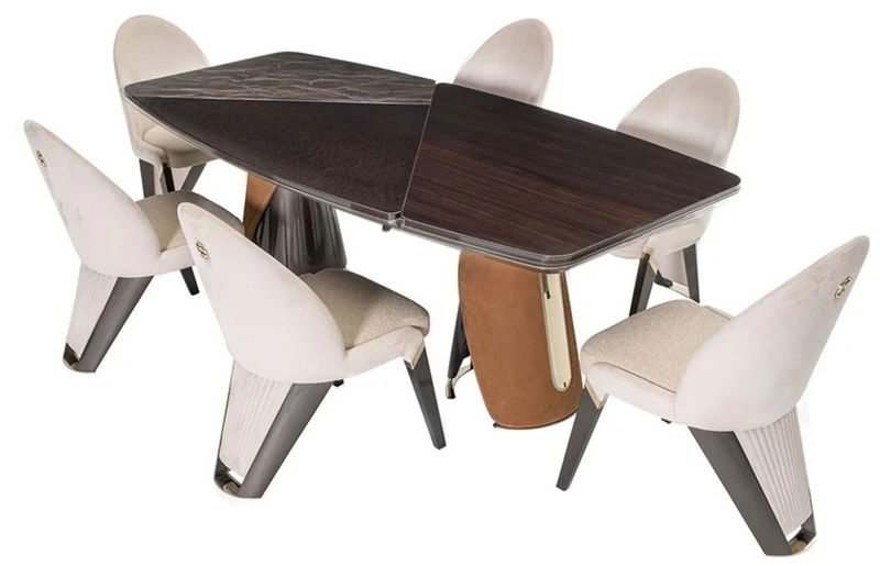 Casa Padrino Luxus Esszimmer Stuhl 6er Set Creme / Grau / Gold 57 x 70 x H. 91,5 - Esszimmer Möbel - Luxus Möbel - Luxus Einrichtung