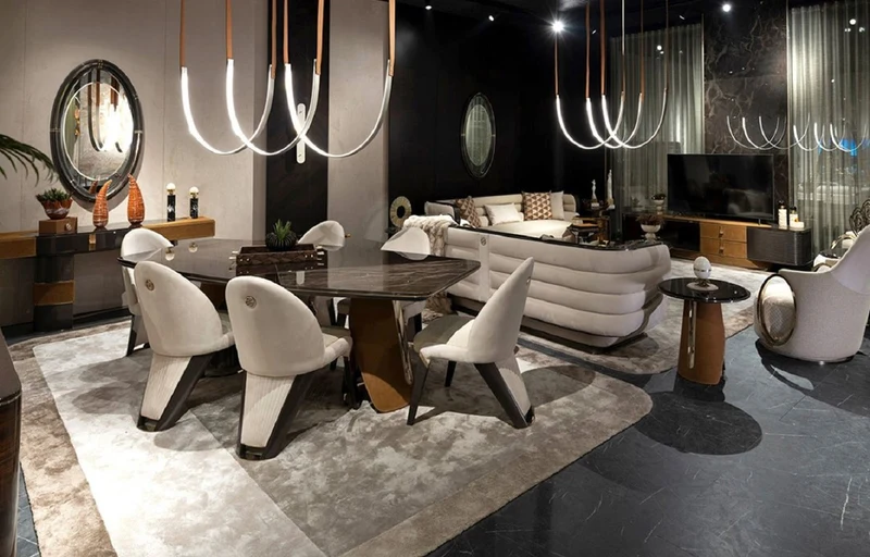 Casa Padrino Luxus Esszimmer Stuhl 6er Set Creme / Grau / Gold 57 x 70 x H. 91,5 - Esszimmer Möbel - Luxus Möbel - Luxus Einrichtung