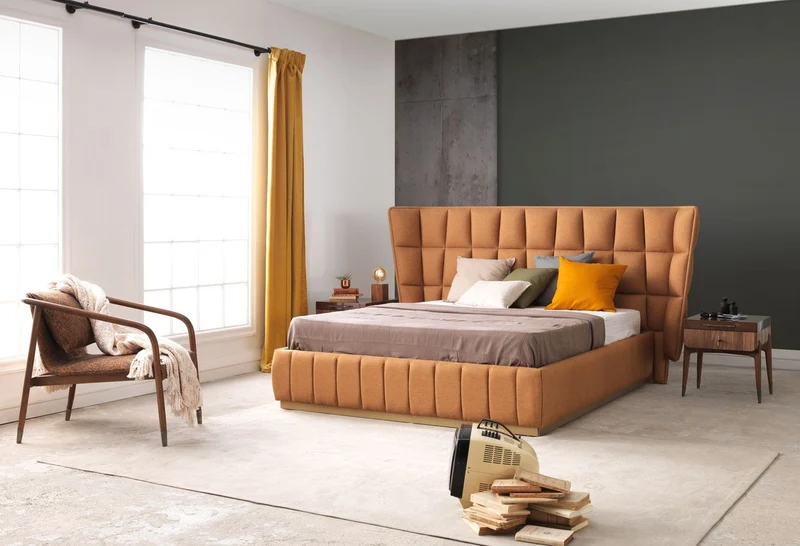 Casa Padrino Luxus Schlafzimmer Set Hellbraun / Braun - 1 Doppelbett mit Kopfteil & 2 Nachtkommoden - Luxus Schlafzimmer Möbel - Luxus Schlafzimmer Einrichtung