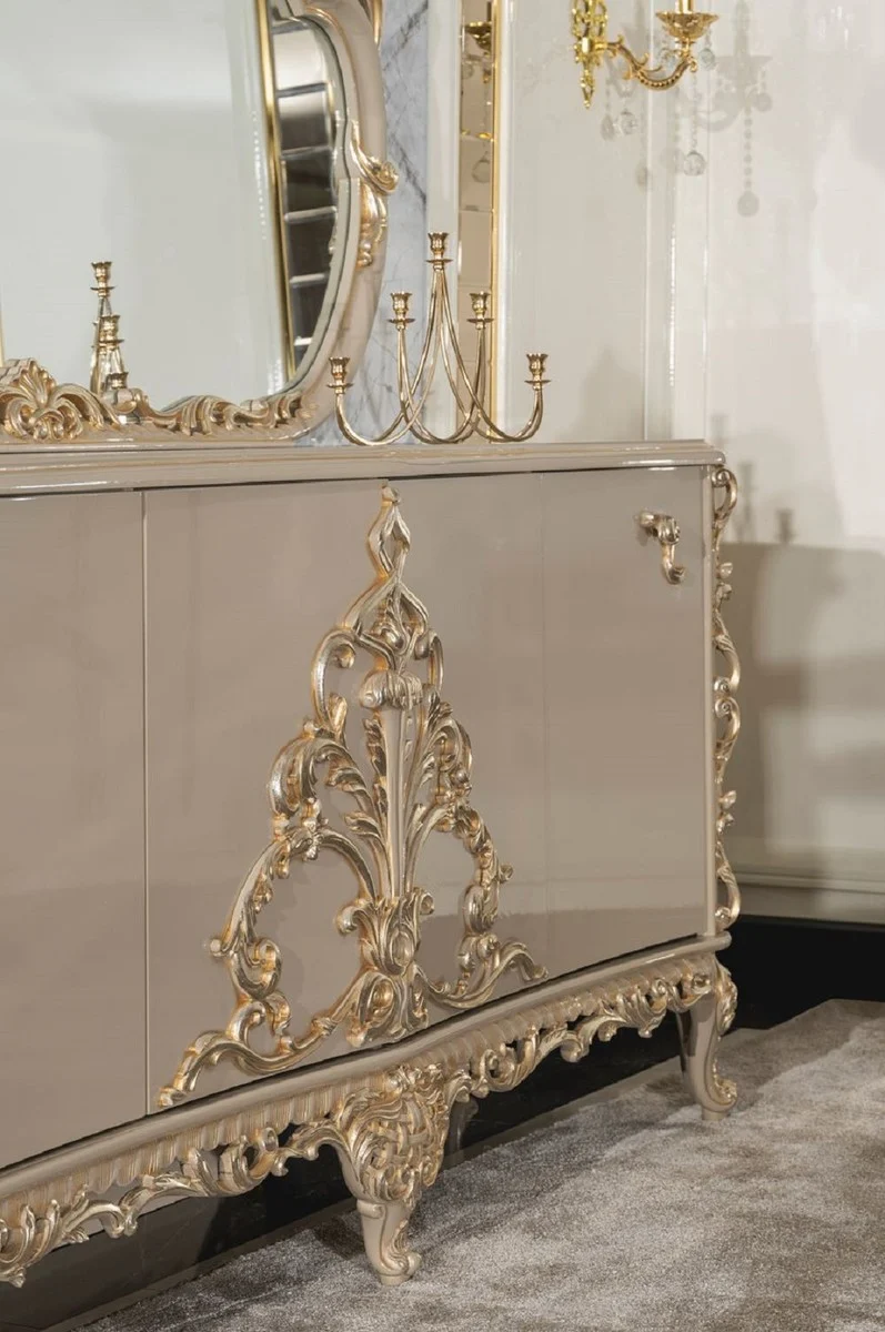 Casa Padrino Luxus Barock Sideboard mit Spiegel Grau / Gold - Luxus Möbel Möbel im Barockstil - Barock Möbel - Barock Einrichtung - Edel & Prunkvoll