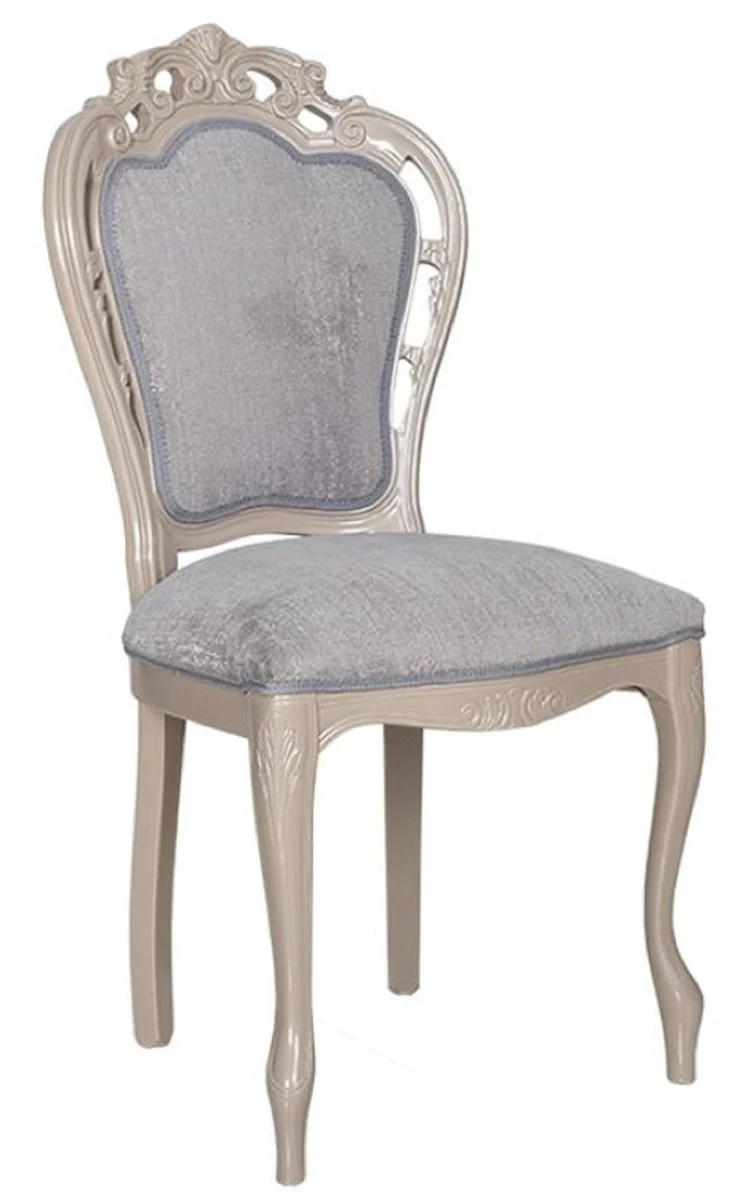 Casa Padrino Luxus Barock Esszimmer Stuhl 6er Set Grau / Hochglanz Beige 49,5 x 57 x H. 102,5 cm - Barockstil Küchen Stühle - Prunkvolle Luxus Esszimmer Möbel im Barockstil - Edel & Prunkvoll