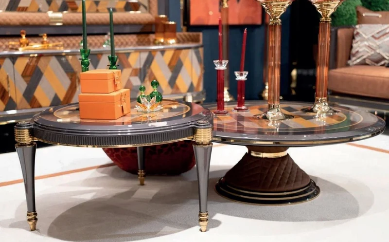 Casa Padrino Luxus Art Deco Couchtisch 2er Set Grau / Mehrfarbig / Braun / Gold - Luxus Art Deco Wohnzimmertische - Luxus Art Deco Wohnzimmer Möbel