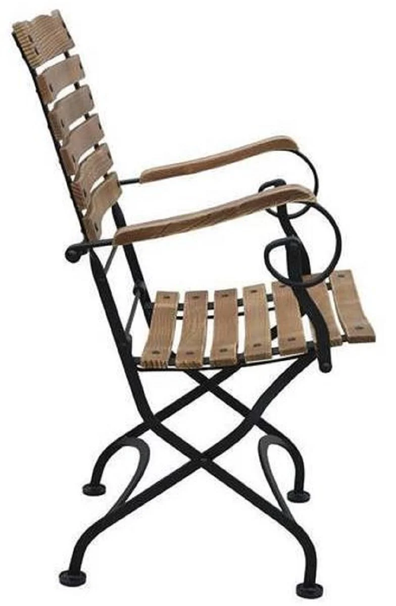 Casa Padrino Jugendstil Gartenstuhl 4er Set mit Armlehnen Braun / Schwarz 60 x 40 x H. 92 cm - Klappbare Gartenstühle - Barock & Jugendstil Gastronomie & Garten Möbel