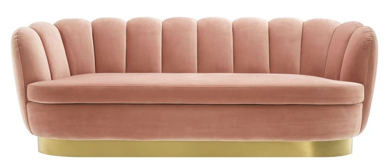Casa Padrino Luxus Samt Sofa Hautfarben / Messing 225 x 90 x H. 80 cm - Wohnzimmer Sofa - Hotel Sofa - Luxus Möbel - Luxus Qualität