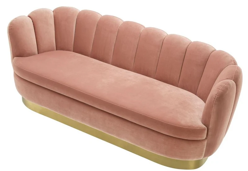 Casa Padrino Luxus Samt Sofa Hautfarben / Messing 225 x 90 x H. 80 cm - Wohnzimmer Sofa - Hotel Sofa - Luxus Möbel - Luxus Qualität
