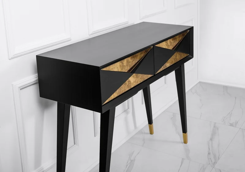 Casa Padrino Luxus Konsole Matt Schwarz / Antik Gold / Gold 100 x 35 x H. 80 cm - Verspiegelter Massivholz Konsolentisch mit 2 Schubladen - Luxus Möbel - Luxus Einrichtung