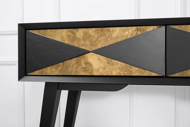 Casa Padrino Luxus Konsole Matt Schwarz / Antik Gold / Gold 100 x 35 x H. 80 cm - Verspiegelter Massivholz Konsolentisch mit 2 Schubladen - Luxus Möbel - Luxus Einrichtung