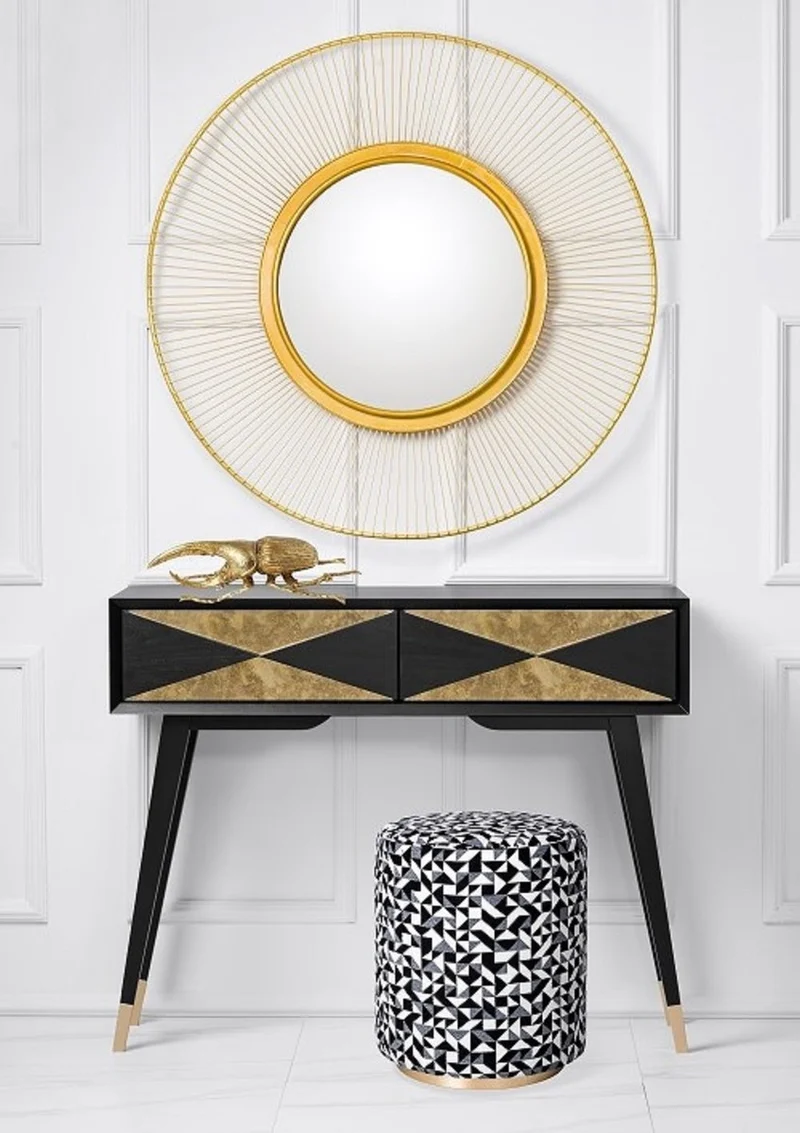 Casa Padrino Luxus Konsole Matt Schwarz / Antik Gold / Gold 100 x 35 x H. 80 cm - Verspiegelter Massivholz Konsolentisch mit 2 Schubladen - Luxus Möbel - Luxus Einrichtung