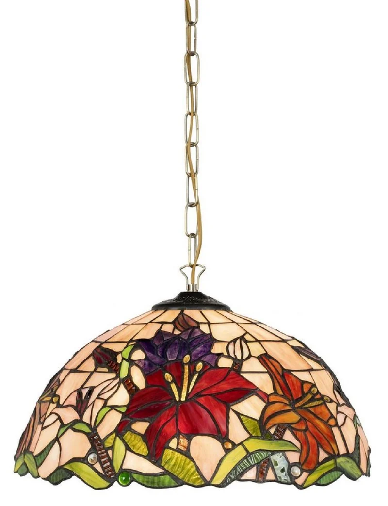 Casa Padrino Luxus Tiffany Hängeleuchte Mehrfarbig Ø 40 x H. 75 cm - Art Deco Tiffany Hängelampe - Wohnzimmer Hängeleuchte - Deko Hängeleuchte - Art Deco Leuchten - Luxus Tiffany Leuchten