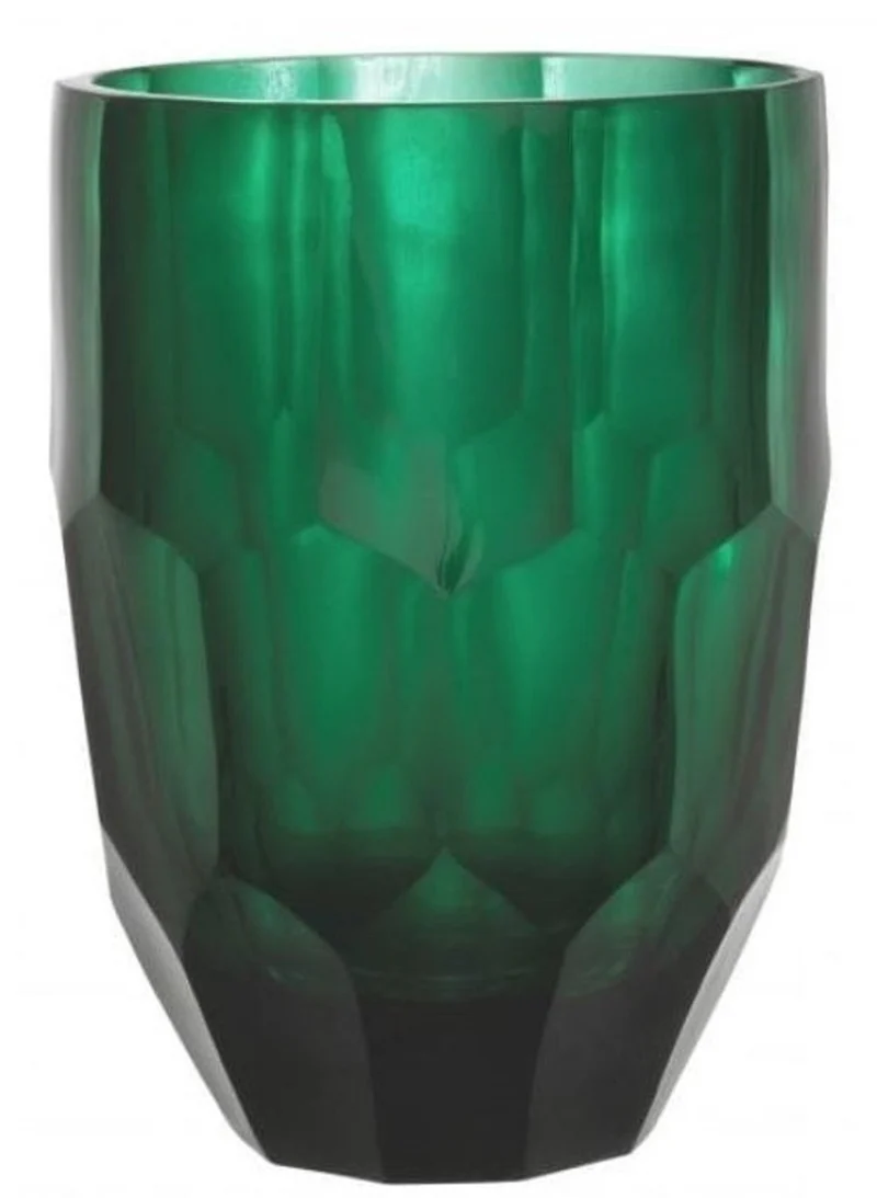 Casa Padrino Luxus Glas Vase Grün Ø 18 x H. 24 cm - Mundgeblasene Blumenvase - Runde Deko Blumenvase - Deko Accessoires - Deko Glas Vasen - Luxus Accessoires