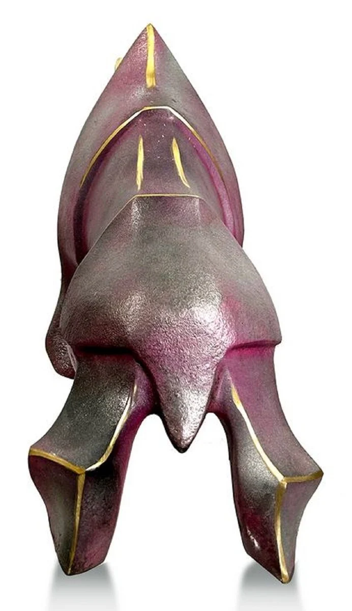 Casa Padrino Luxus Designer Deko Bronze Skulptur Nashorn Lila Metallic / Schwarz / Gold 53 x 18 x H. 27 cm - Abstrakte Bronze Deko Figur - Schreibtisch Deko - Luxus Qualität - Made in Italy