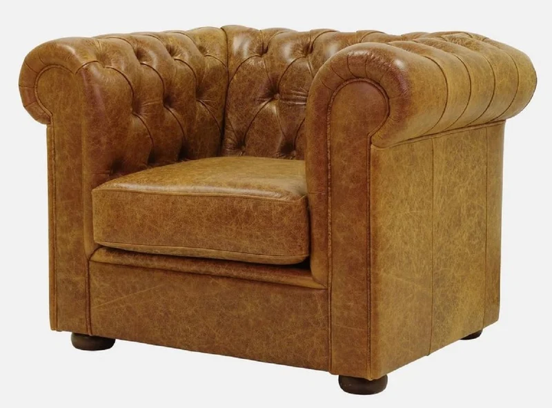 Casa Padrino Luxus Chesterfield Leder Sessel Vintage Braun / Dunkelbraun 105 x 95 x H. 80 cm - Chesterfield Echtleder Wohnzimmer Sessel - Chesterfield Möbel - Echtleder Möbel - Luxus Möbel