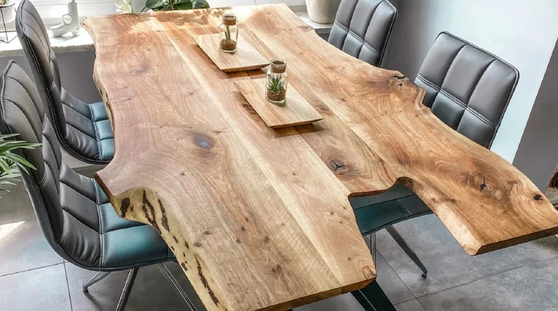 Casa Padrino Luxus Esstisch Naturfarben / Schwarz 200 x 90 x H. 76 cm - Küchentisch mit rustikaler Massivholz Tischplatte - Rustikale Esszimmer Möbel - Luxus Esszimmer Möbel