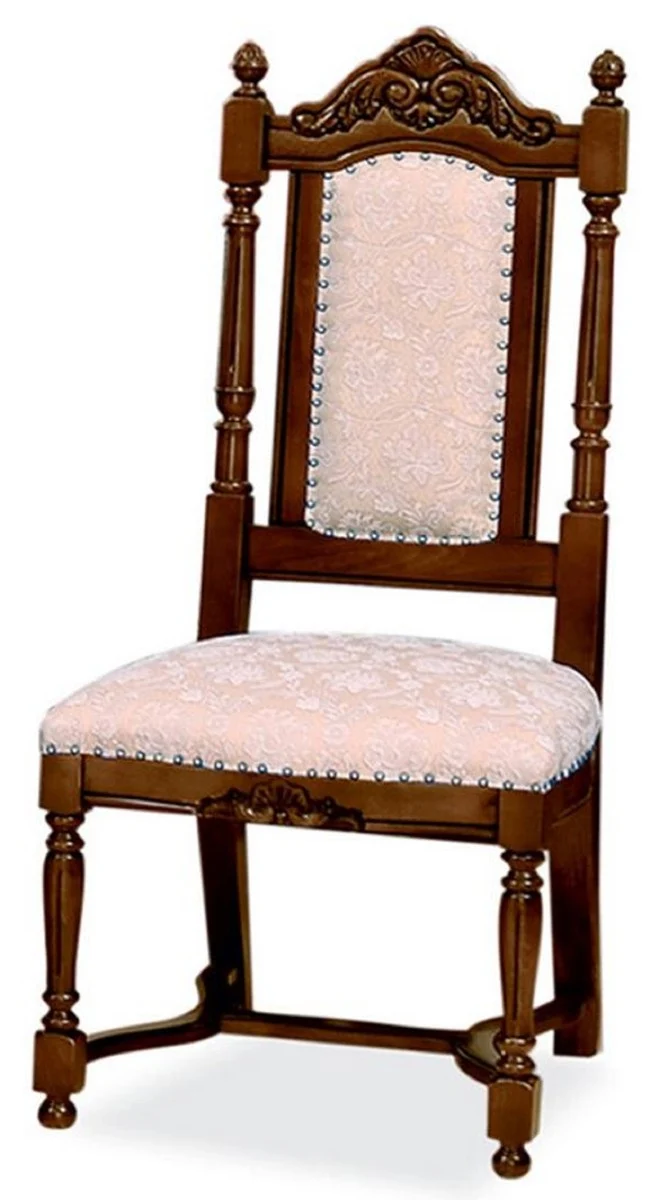 Casa Padrino Luxus Barock Esszimmer Stuhl 4er Set Rosa / Weiß / Dunkelbraun - Barockstil Küchen Stühle - Prunkvolle Luxus Esszimmer Möbel im Barockstil - Edel & Prunkvoll