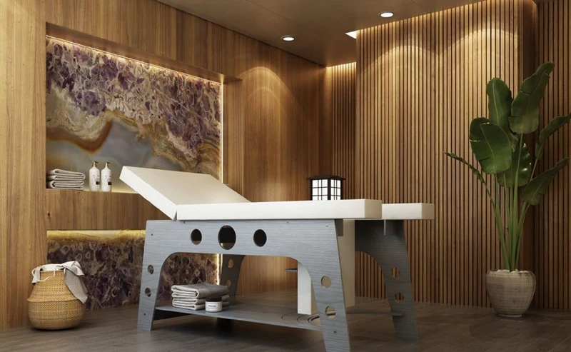 Casa Padrino Luxus Massageliege Grau / Weiß 190 x 70 x H. 77 cm - Handgefertigte Massageliege mit verstellbarer Kopfstütze - Luxus Qualität - Made in Italy