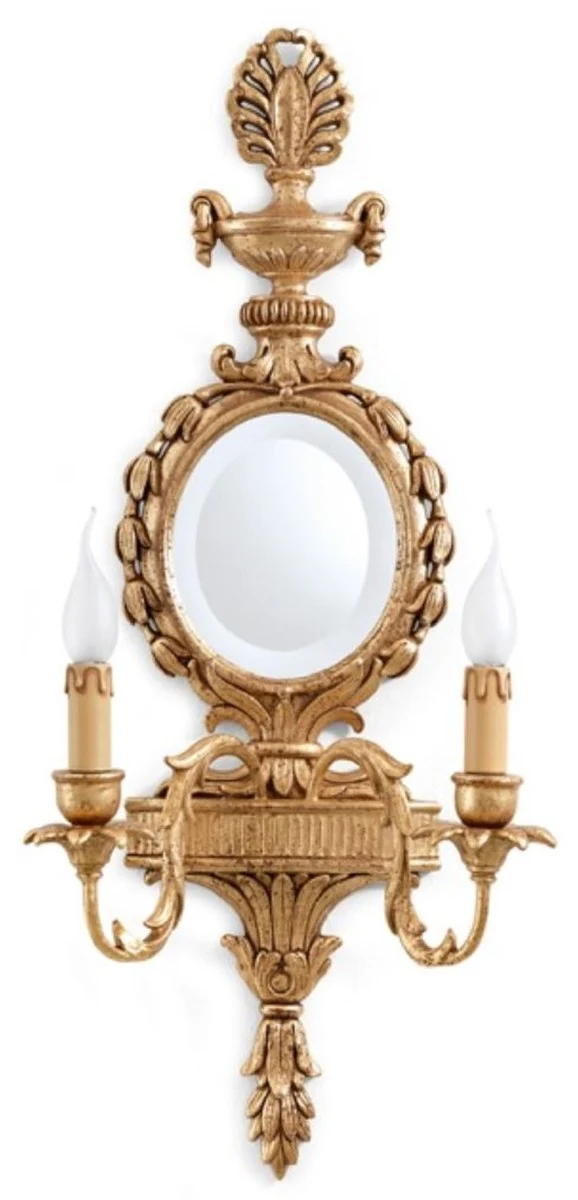 Casa Padrino Luxus Barock Doppel Wandleuchte mit Spiegel Antik Gold 35 x 17 x H. 78 cm - Prunkvolle Wandlampe im Barockstil - Barock Leuchten - Luxus Qualität - Made in Italy