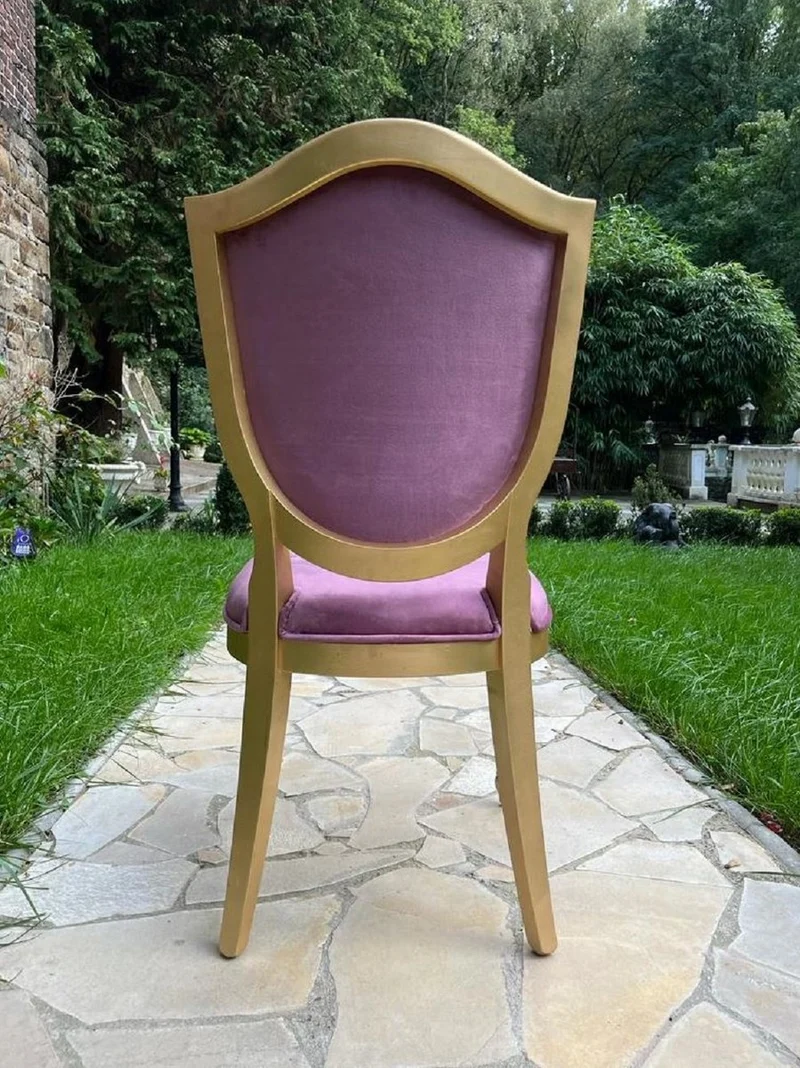 Casa Padrino Luxus Art Deco Samt Esszimmer Stuhl Lila / Gold - Art Deco Massivholz Stuhl - Art Deco Esszimmer Möbel - Art Deco Möbel - Art Deco Einrichtung - Luxus Möbel im Art Deco Stil