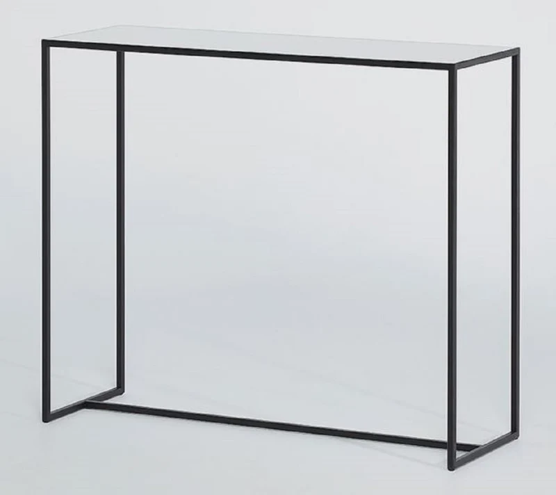 Casa Padrino Luxus Konsole Schwarz / Grau 100 x 35 x H. 85 cm - Rechteckiger Metall Konsolentisch mit Spiegelglas Tischplatte - Wohnzimmer Möbel - Luxus Möbel
