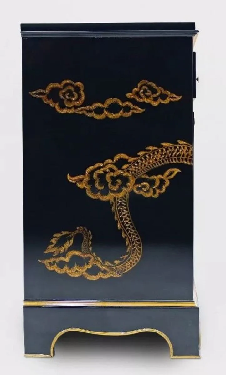 Casa Padrino Luxus Barock Sideboard im chinesischen Stil Schwarz / Gold - Barockstil Massivholz Schrank mit 4 Schubladen & 4 Türen - Luxus Esszimmer Möbel im Barockstil - Barock Esszimmer Möbel