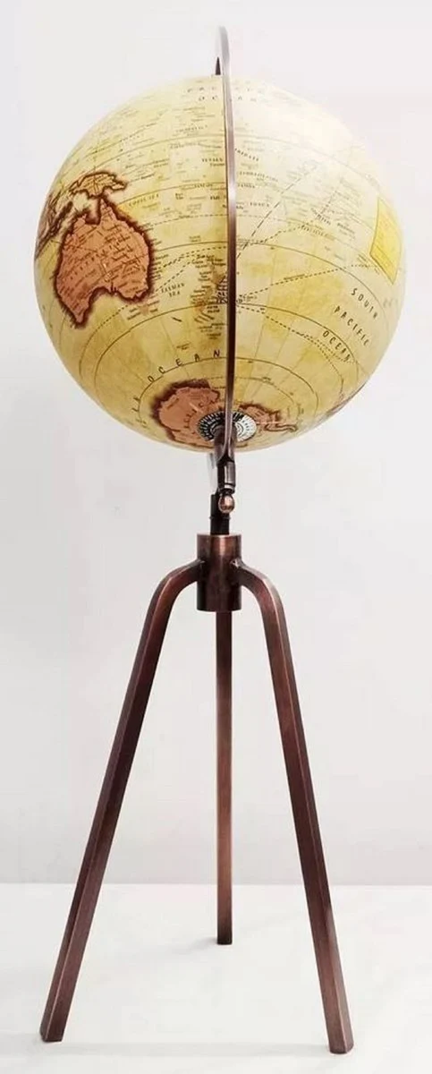Casa Padrino Luxus Deko Globus mit Dreibein Stativ Antik Kupfer / Mehrfarbig Ø 31 x H. 66 cm - Büro Deko - Wohnzimmer Deko - Deko Accessoires