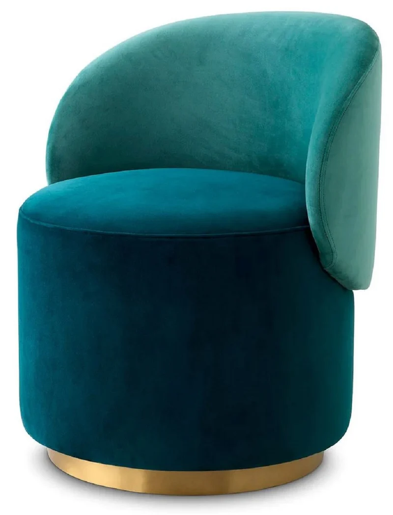 Casa Padrino Luxus Samt Esszimmer Stuhl Grün / Türkis / Messing 60 x 55 x H. 73,5 cm - Drehstuhl mit edlem Samtsoff - Esszimmer Möbel - Luxus Möbel - Luxus Qualität