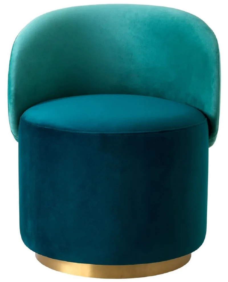 Casa Padrino Luxus Samt Esszimmer Stuhl Grün / Türkis / Messing 60 x 55 x H. 73,5 cm - Drehstuhl mit edlem Samtsoff - Esszimmer Möbel - Luxus Möbel - Luxus Qualität