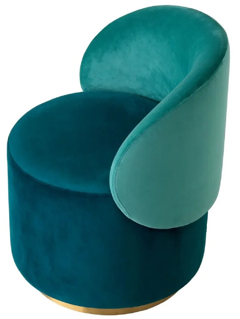 Casa Padrino Luxus Samt Esszimmer Stuhl Grün / Türkis / Messing 60 x 55 x H. 73,5 cm - Drehstuhl mit edlem Samtsoff - Esszimmer Möbel - Luxus Möbel - Luxus Qualität