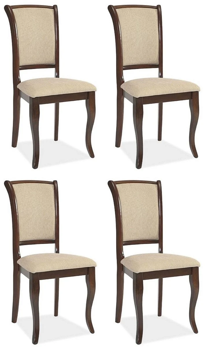 Casa Padrino Jugendstil Esszimmer Stuhl 4er Set Creme / Dunkelbraun 44 x 44 x H. 96 cm - Elegante Massivholz Küchen Stühle - Barock & Jugendstil Esszimmer Möbel