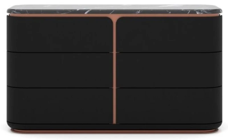 Casa Padrino Luxus Massivholz Kommode mit 6 Schubladen Schwarz / Kupfer 150 x 50 x H. 90 cm - Schlafzimmer Kommode - Schlafzimmer Möbel - Luxus Möbel - Luxus Einrichtung - Möbel Luxus