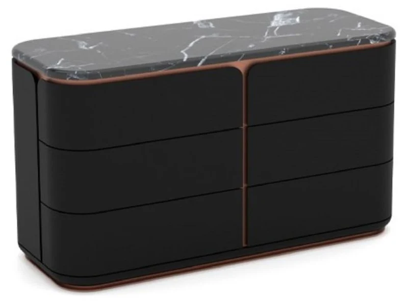 Casa Padrino Luxus Massivholz Kommode mit 6 Schubladen Schwarz / Kupfer 150 x 50 x H. 90 cm - Schlafzimmer Kommode - Schlafzimmer Möbel - Luxus Möbel - Luxus Einrichtung - Möbel Luxus