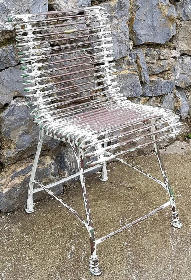 Casa Padrino Jugendstil Garten Stuhl Antik Weiß / Braun / Grün 44 x 50 cm - Handgefertigter Schmiedeeisen Stuhl - Nostalgische Schmiedeeisen Garten & Terrassen Möbel