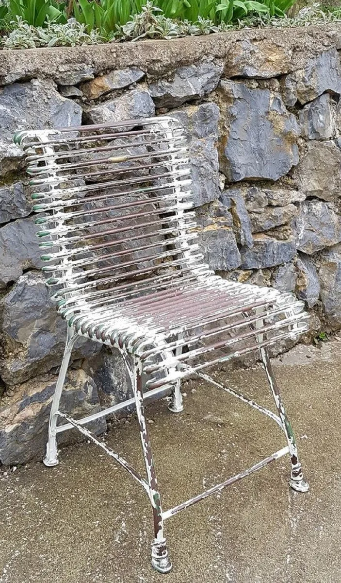 Casa Padrino Jugendstil Garten Stuhl Antik Weiß / Braun / Grün 44 x 50 cm - Handgefertigter Schmiedeeisen Stuhl - Nostalgische Schmiedeeisen Garten & Terrassen Möbel