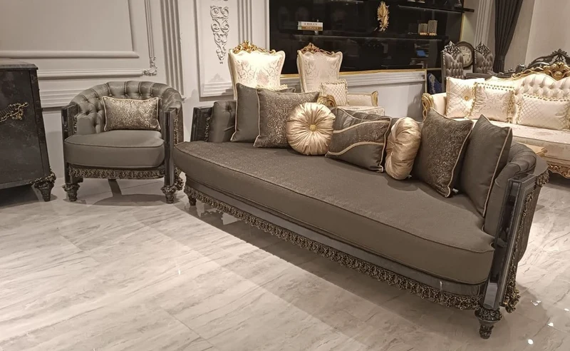 Casa Padrino Luxus Barock Wohnzimmer Sessel Grau / Gold - Prunkvoller Barockstil Sessel - Luxus Wohnzimmer Möbel im Barockstil - Barock Möbel - Edel & Prunkvoll