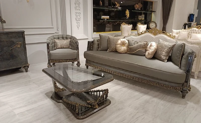 Casa Padrino Luxus Barock Wohnzimmer Sessel Grau / Gold - Prunkvoller Barockstil Sessel - Luxus Wohnzimmer Möbel im Barockstil - Barock Möbel - Edel & Prunkvoll