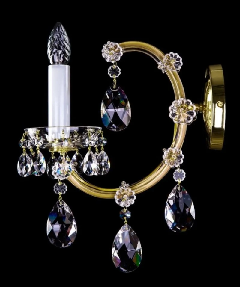 Casa Padrino Luxus Barock Kristall Wandleuchte Gold 12 x 29 x H. 39 cm - Prunkvolle Wandlampe mit Böhmischem Kristallglas - Luxus Wandleuchten im Barockstil - Edel & Prunkvoll