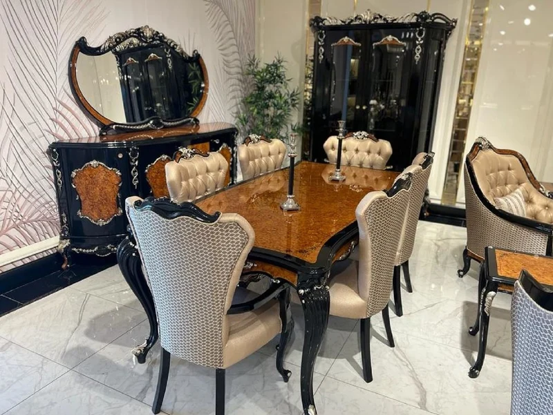 Casa Padrino Luxus Barock Sideboard mit Spiegel Braun / Schwarz / Silber - Luxus Möbel Möbel im Barockstil - Barock Möbel - Barock Einrichtung - Edel & Prunkvoll