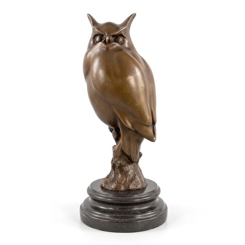 Casa Padrino Luxus Bronze Deko Figur Eule auf Marmorsockel Bronze / Schwarz 14 x 14 x H. 30 cm - Bronze Deko Skulptur - Schreibtisch Deko - Deko Accessoires - Luxus Accessoires