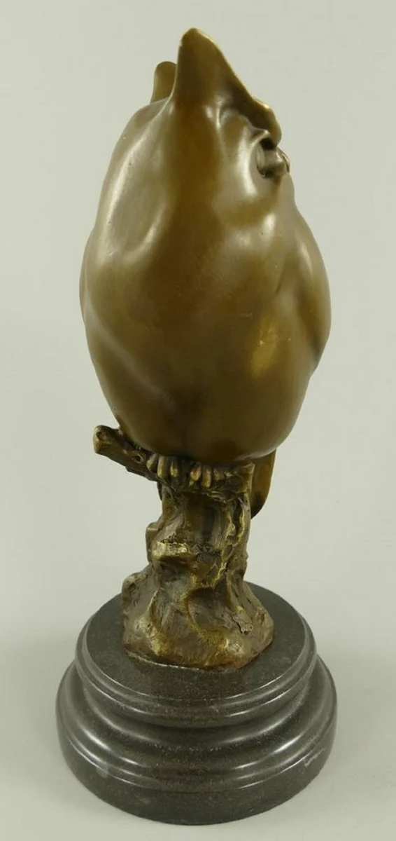 Casa Padrino Luxus Bronze Deko Figur Eule auf Marmorsockel Bronze / Schwarz 14 x 14 x H. 30 cm - Bronze Deko Skulptur - Schreibtisch Deko - Deko Accessoires - Luxus Accessoires