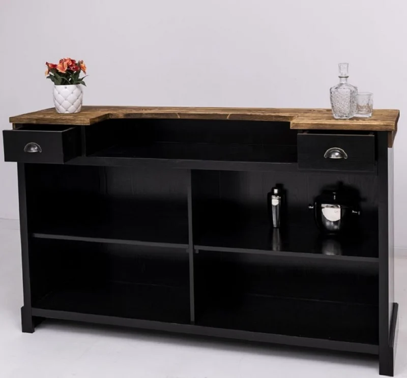 Casa Padrino Landhausstil Bar Theke Schwarz / Braun 180 x 51 x H. 107 cm - Massivholz Thekentisch - Massivholz Barmöbel - Barmöbel im Landhausstil - Landhausstil Einrichtung