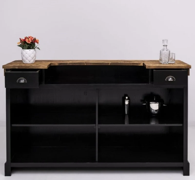 Casa Padrino Landhausstil Bar Theke Schwarz / Braun 180 x 51 x H. 107 cm - Massivholz Thekentisch - Massivholz Barmöbel - Barmöbel im Landhausstil - Landhausstil Einrichtung