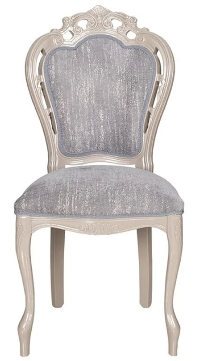 Casa Padrino Luxus Barock Esszimmer Stuhl 8er Set Grau / Hochglanz Beige 49,5 x 57 x H. 102,5 cm - Barockstil Küchen Stühle - Prunkvolle Luxus Esszimmer Möbel im Barockstil - Edel & Prunkvoll