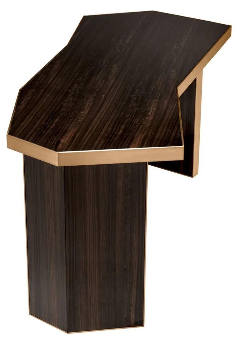 Casa Padrino Luxus Schreibtisch Braun / Messing 106 x 68 x H. 75 cm - Massivholz Bürotisch mit Schublade - Computertisch - Büro Möbel - Luxus Möbel - Luxus Einrichtung - Luxus Qualität