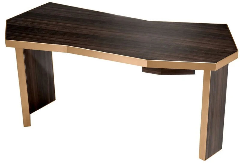 Casa Padrino Luxus Schreibtisch Braun / Messing 106 x 68 x H. 75 cm - Massivholz Bürotisch mit Schublade - Computertisch - Büro Möbel - Luxus Möbel - Luxus Einrichtung - Luxus Qualität