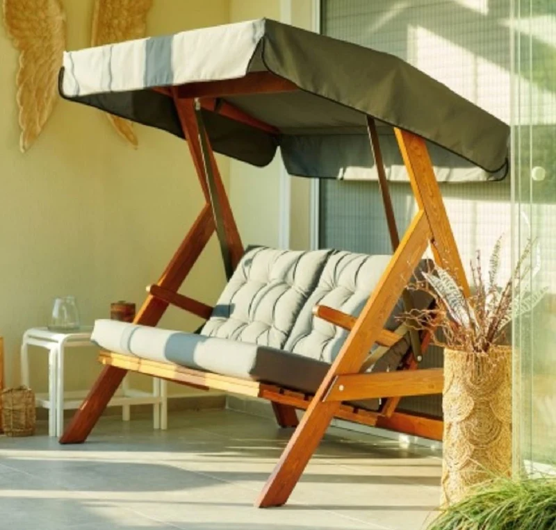 Casa Padrino Luxus Hollywood Schaukel Grün / Braun - Wetterfeste Garten Schaukel mit Sonnendach - Terrassen Möbel - Garten Möbel - Luxus Möbel