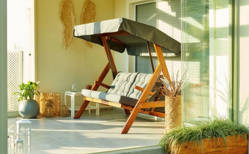 Casa Padrino Luxus Hollywood Schaukel Grün / Braun - Wetterfeste Garten Schaukel mit Sonnendach - Terrassen Möbel - Garten Möbel - Luxus Möbel