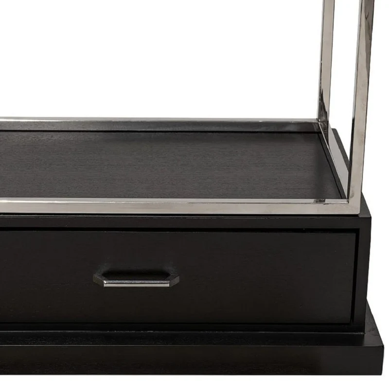 Casa Padrino Regalschrank mit Leiter Silber / Schwarz 220 x 45 x H. 240 cm - Bücherschrank - Wohnzimmer Schrank - Büro Schrank - Wohnzimmer Möbel - Büro Möbel - Luxus Möbel