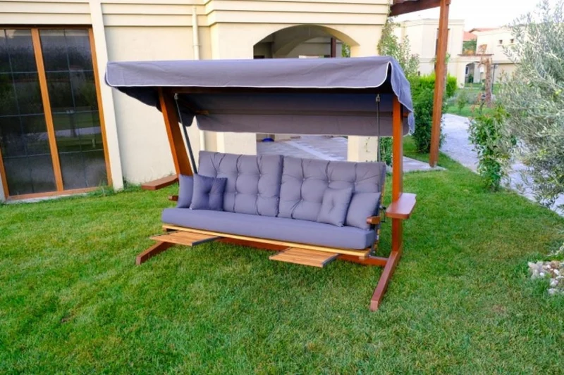 Casa Padrino Luxus Hollywood Schaukel Lila / Braun - Wetterfeste Garten Schaukel mit Sonnendach - Garten Terrassen Hotel Möbel - Luxus Qualität